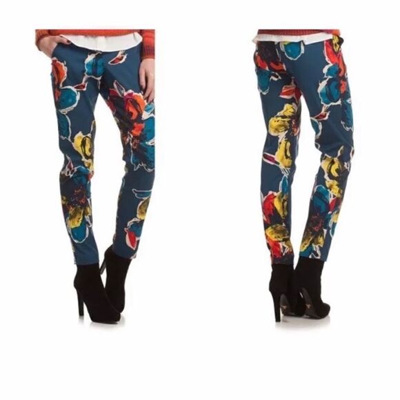 Trina Turk Pants - Trina Turk Aubree Midnight Floral Slim Ankle Pant 8 Crop